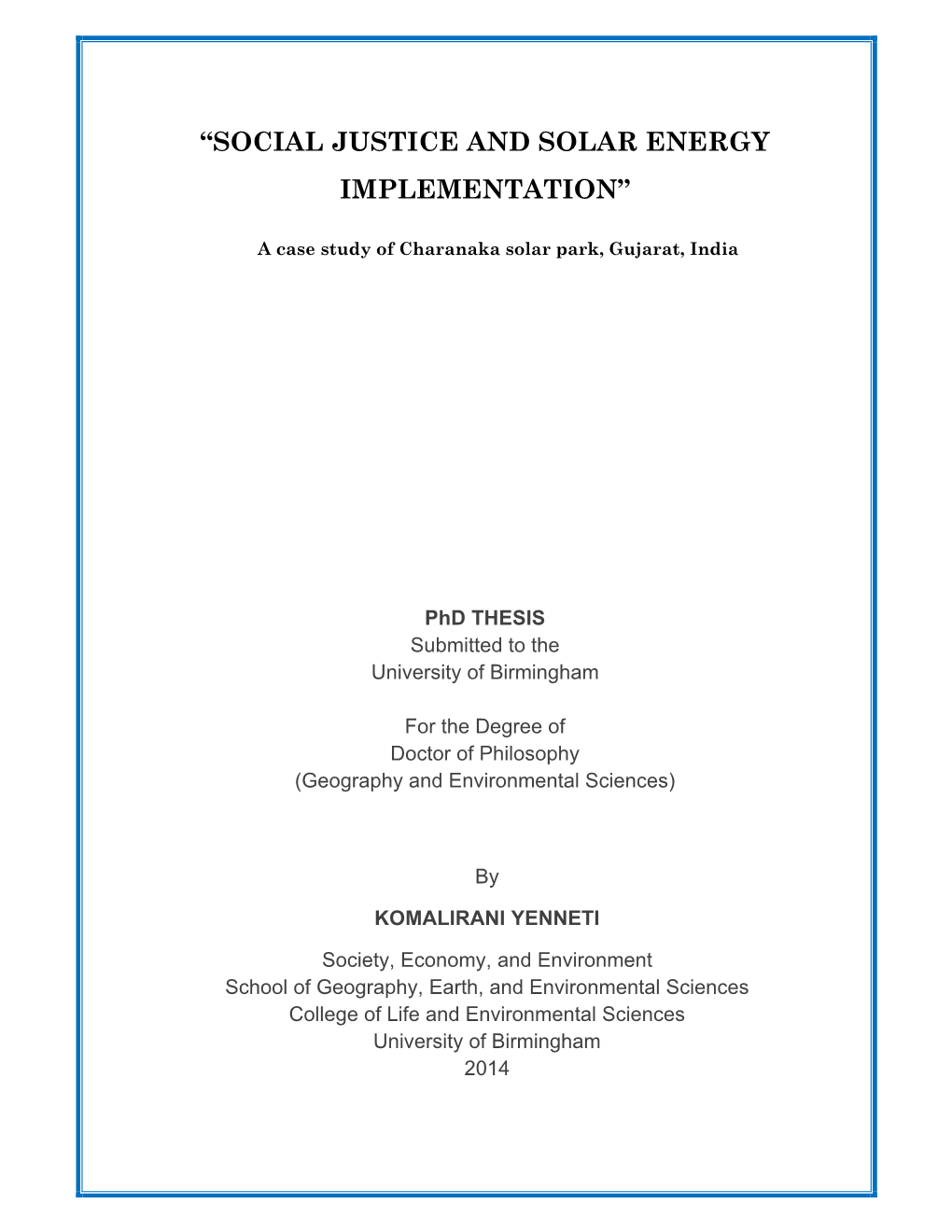 “Social Justice and Solar Energy Implementation”