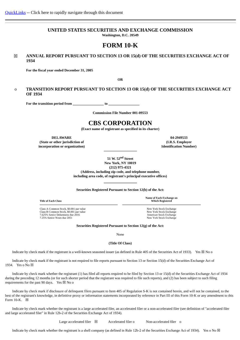 Form 10-K Cbs Corporation