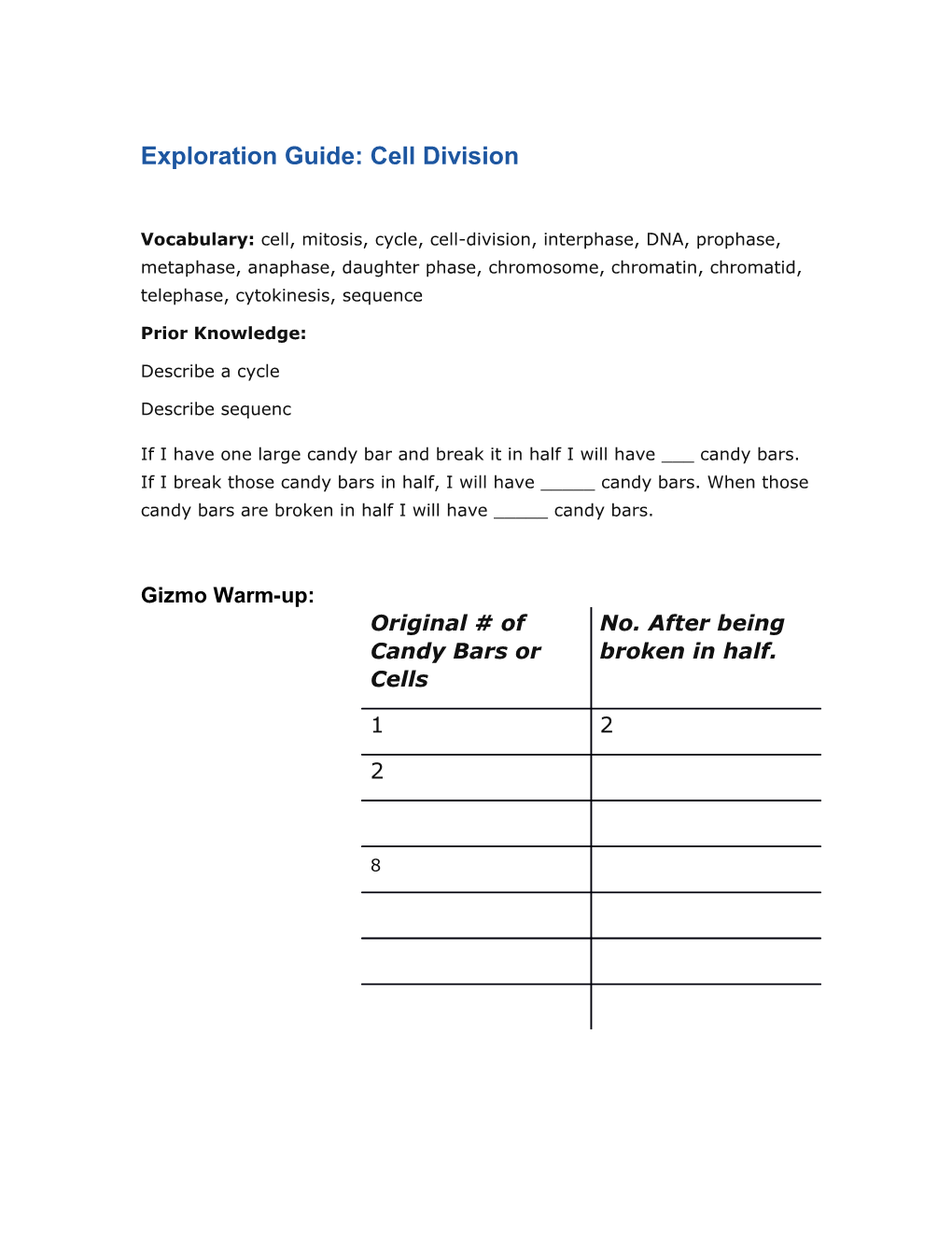 Exploration Guide: Cell Division