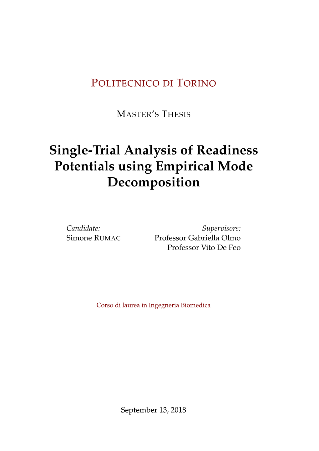 Single-Trial Analysis of Readiness Potentials Using Empirical Mode Decomposition