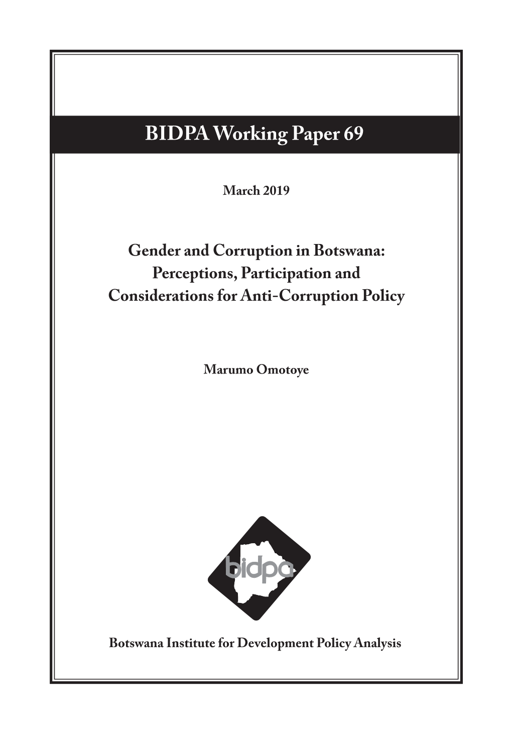 Gender and Corruption in Botswana: Perceptions, Participation and Considerations for Anti-Corruption Policy