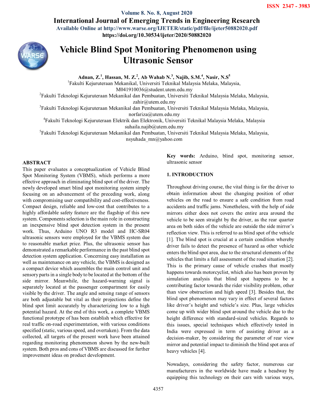 Vehicle Blind Spot Monitoring Phenomenon Using Ultrasonic Sensor