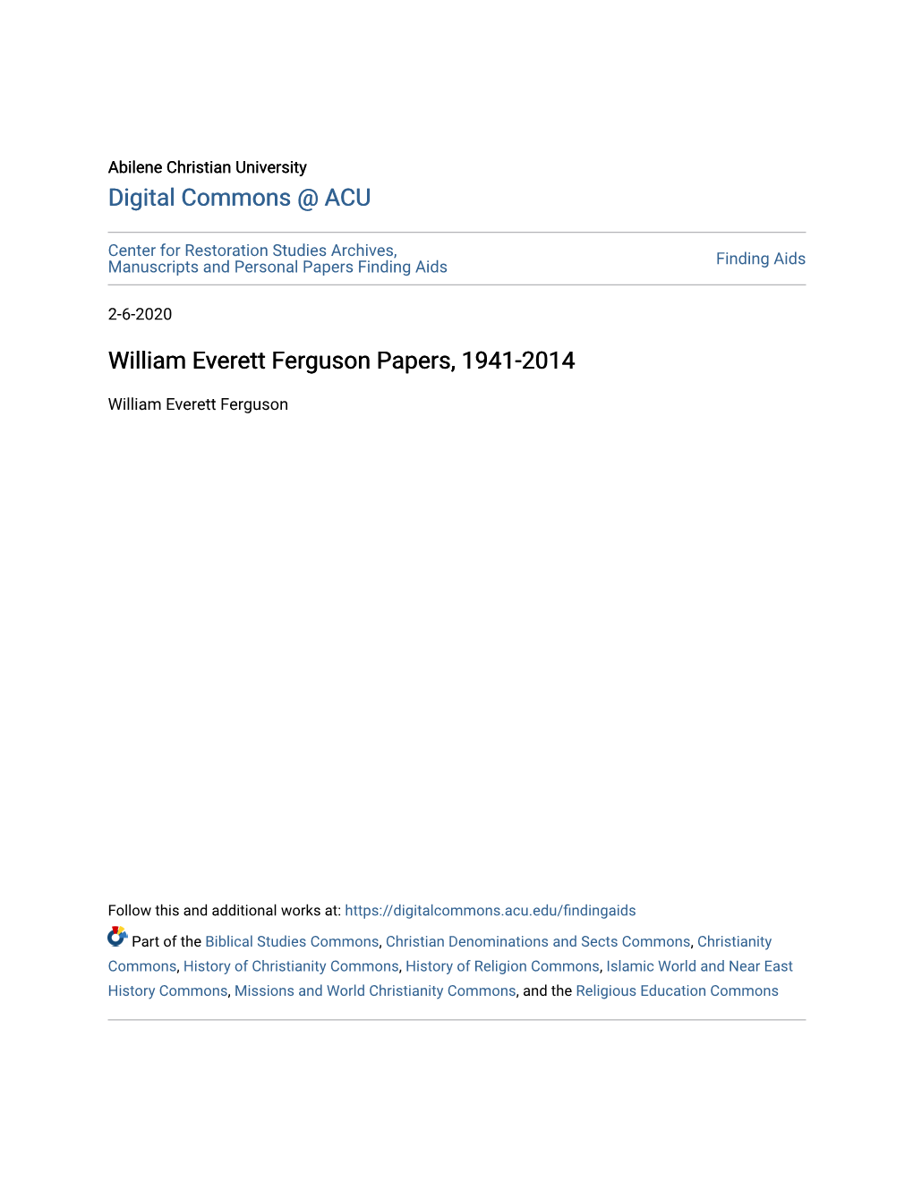 William Everett Ferguson Papers, 1941-2014