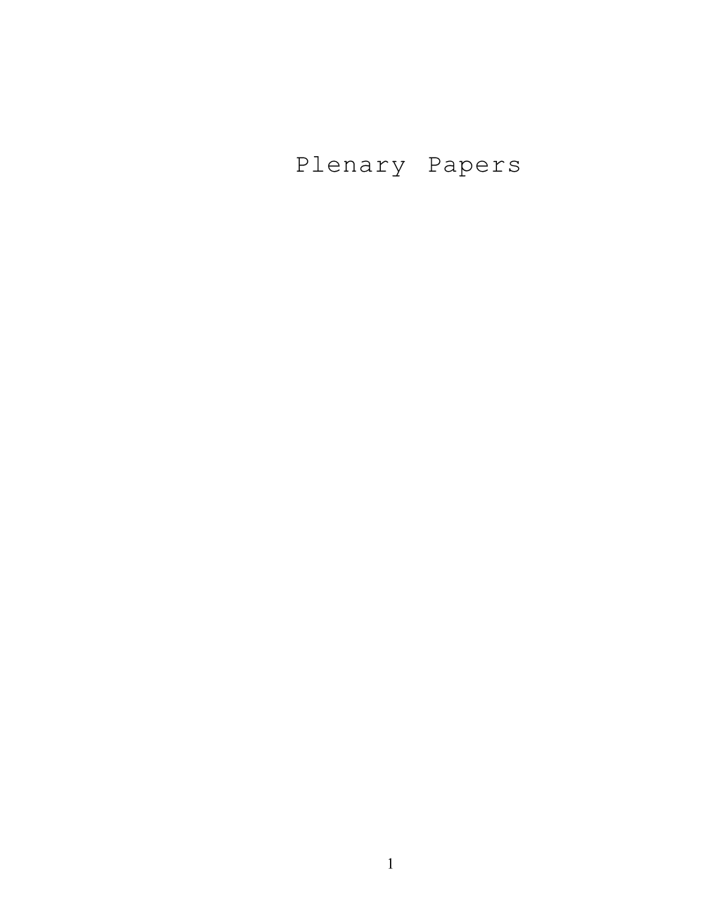 Plenary Papers