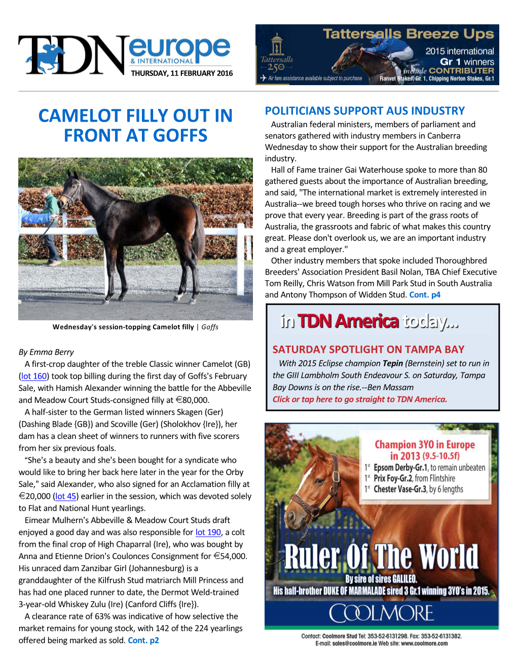 Camelot Filly out in Front at Goffs