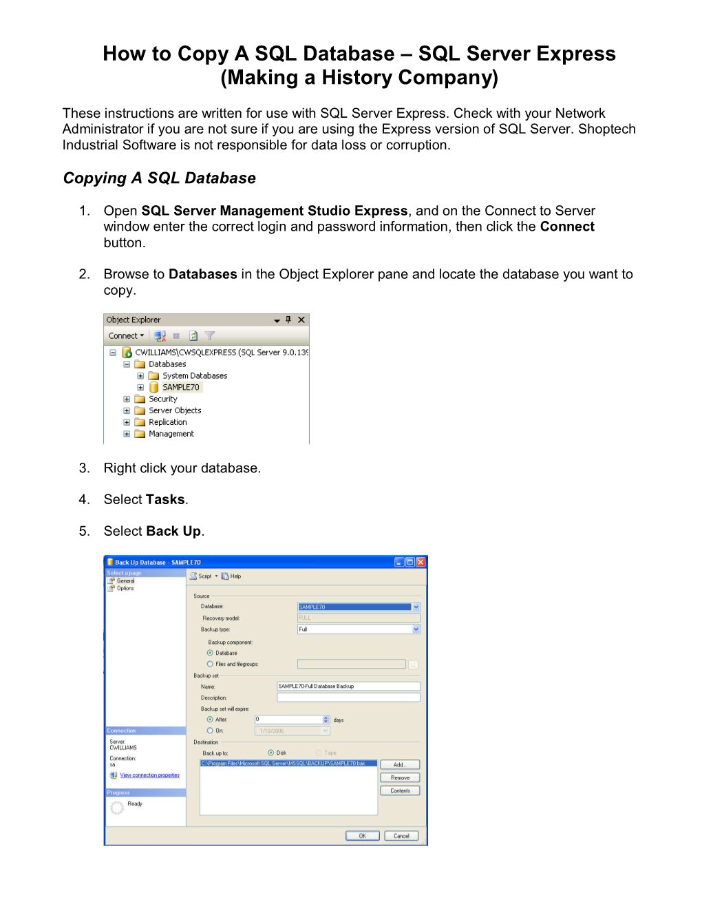 How to Copy a SQL Database – SQL Server Express (Making a History Company)