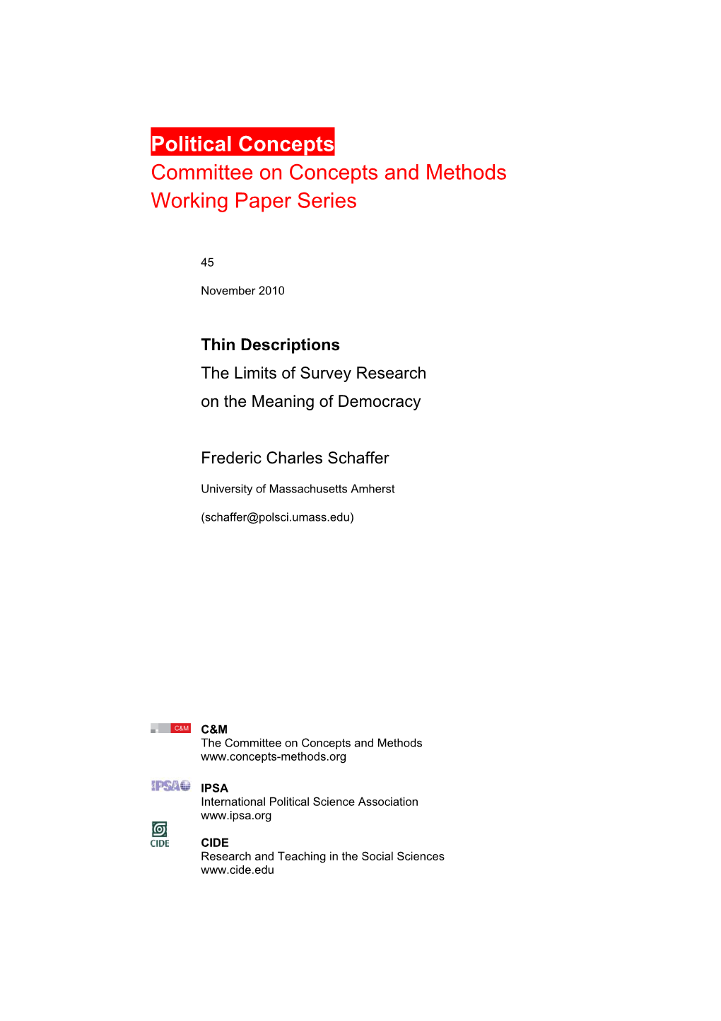 Committee on Concepts and Methods Working Paper Series