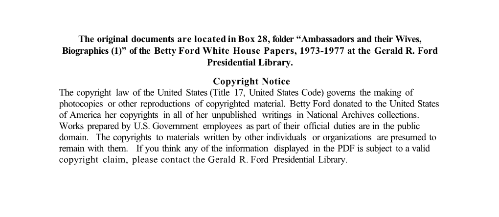 Ambassadors and Their Wives, Biographies (1)” of the Betty Ford White House Papers, 1973-1977 at the Gerald R