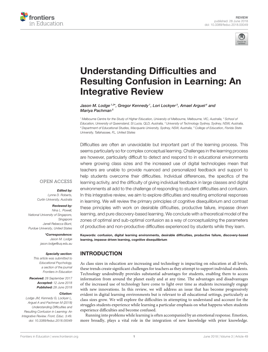 Understanding Difficulties and Resulting Confusion in Learning