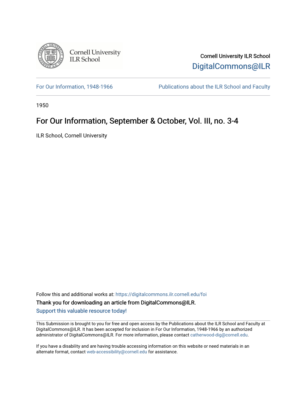 For Our Information, September & October, Vol. III, No