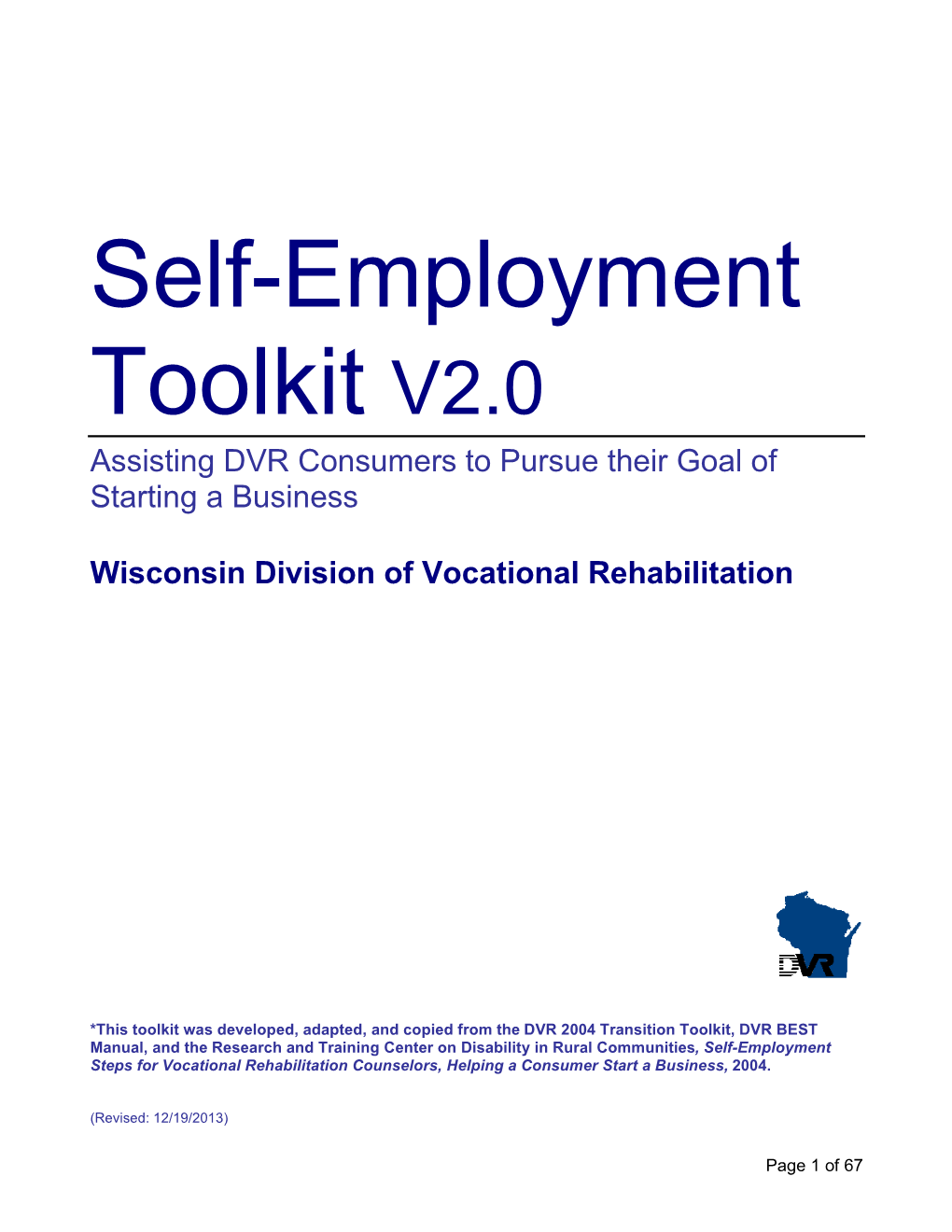 Self-Employment Business Startup Toolkit