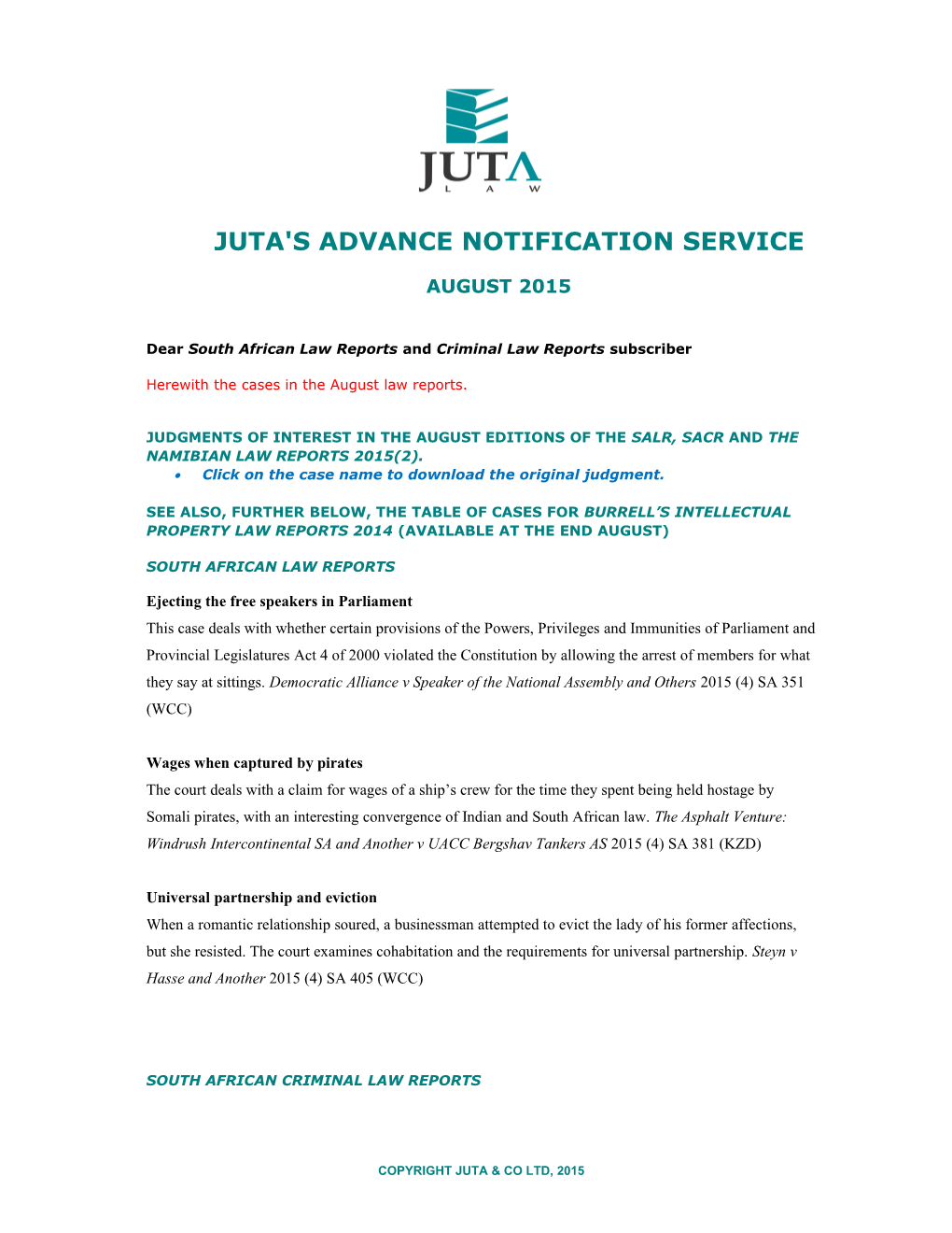 Juta's Advance Notification Service s7