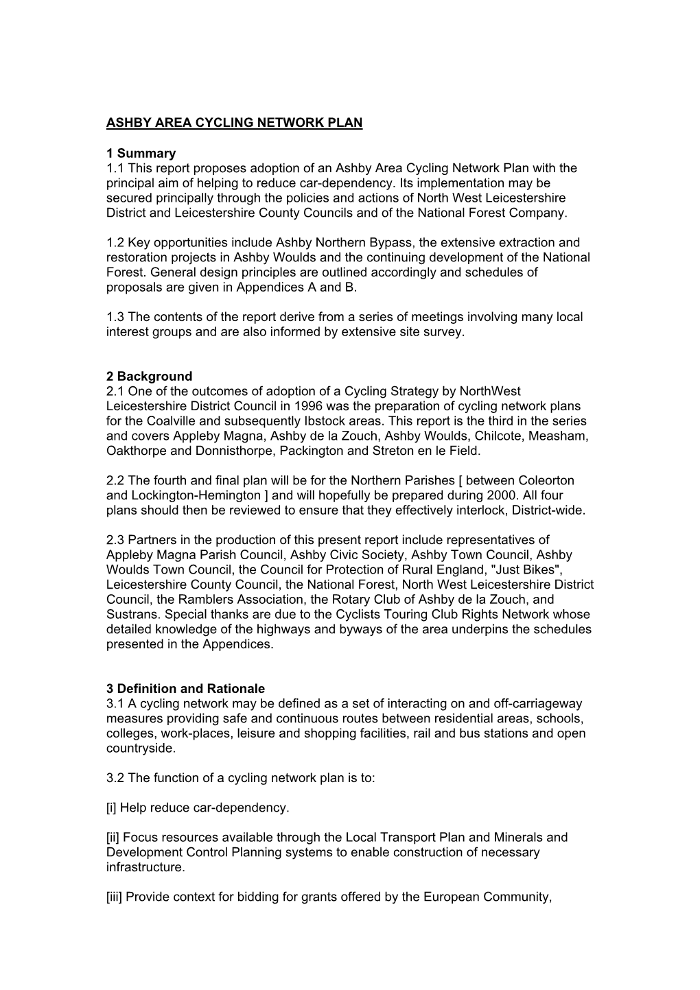 Ashby Area Cycling Network Plan