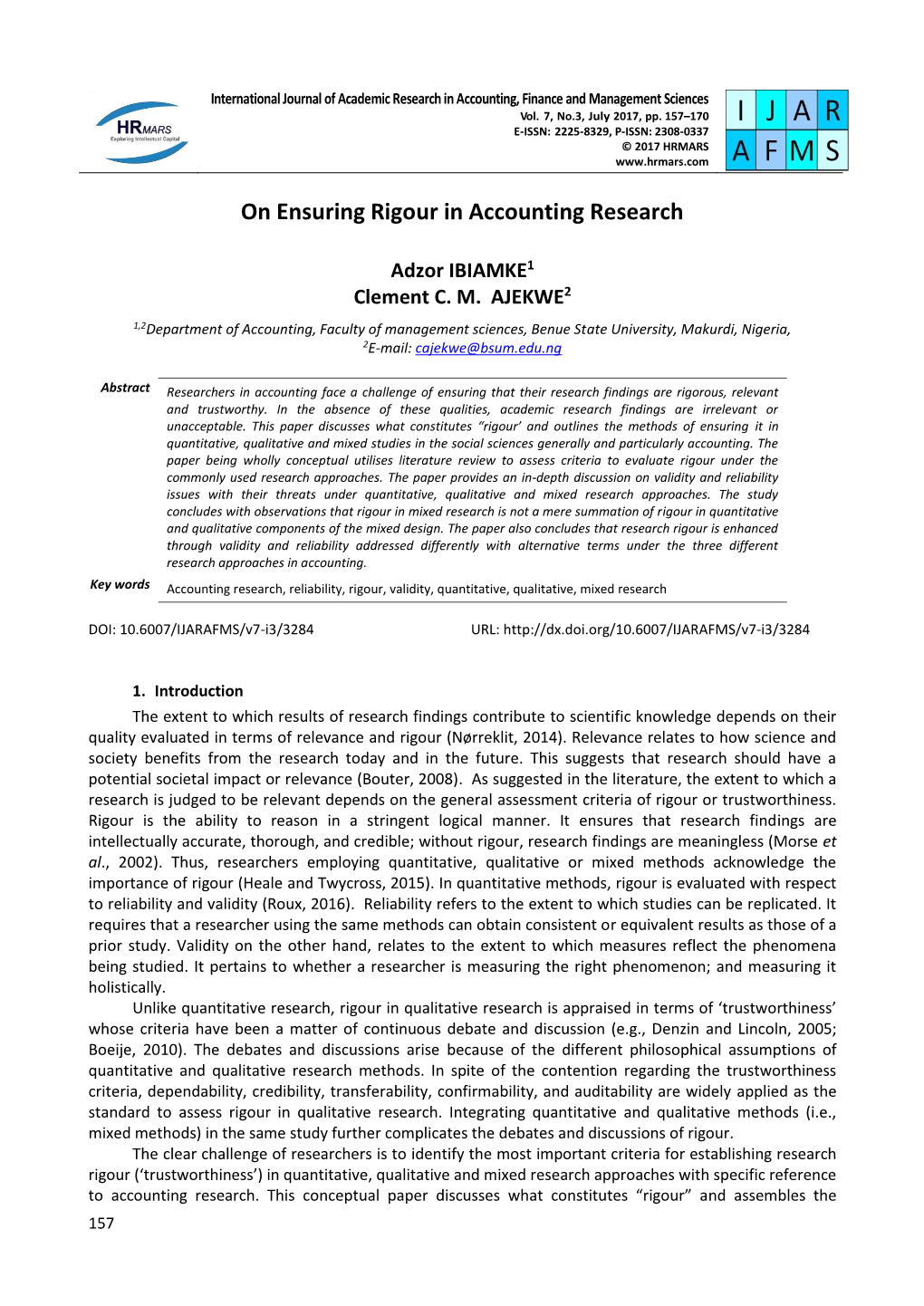 On Ensuring Rigour in Accounting Research