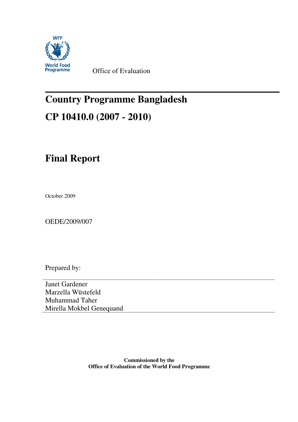 Country Programme Bangladesh CP 10410.0 (2007 - 2010)
