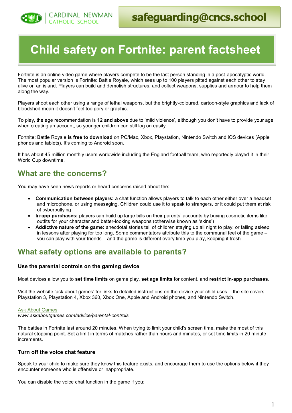 Child Safety on Fortnite: Parent Factsheet