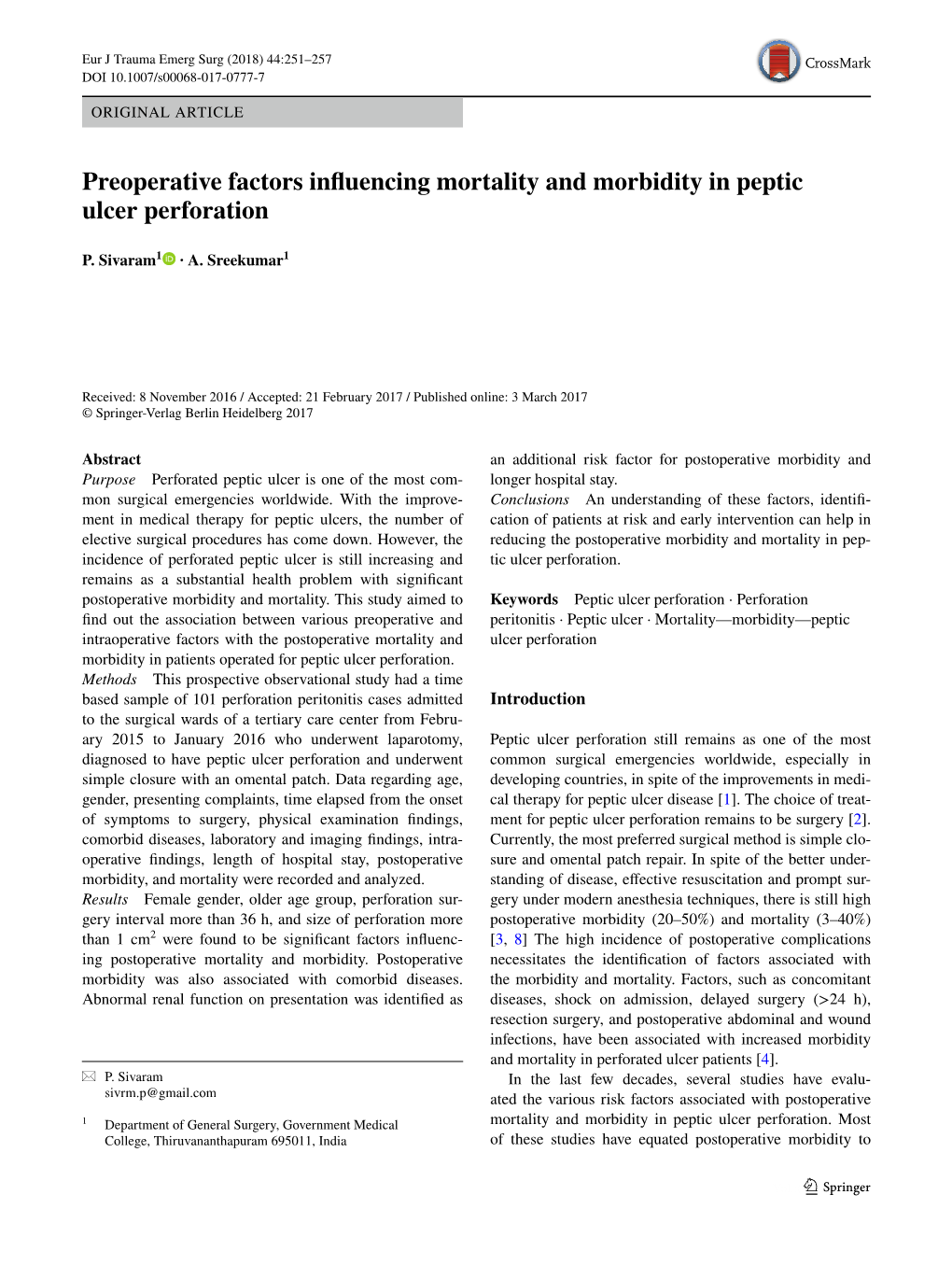 Preoperative Factors Influencing Mortality and Morbidity in Peptic Ulcer Perforation