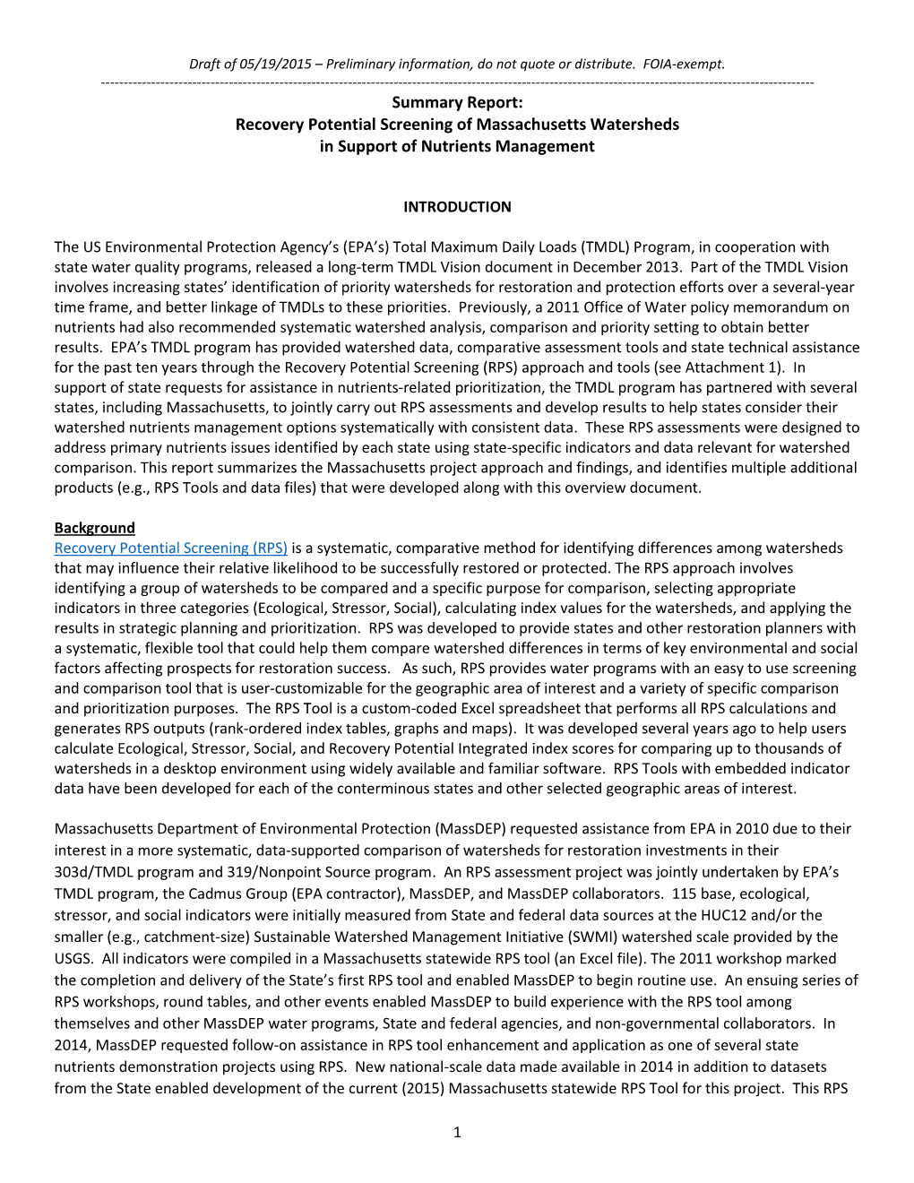 RPS of Massachusetts Watersheds