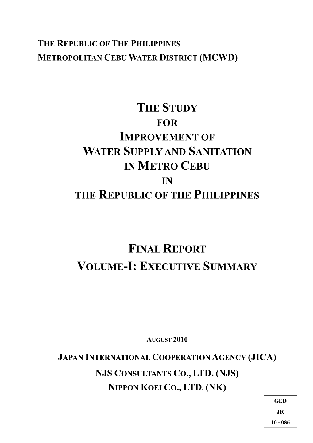 The Study for Improvement of Water Supply and Sanitation in Metro Cebu in the Republic of the Philippines