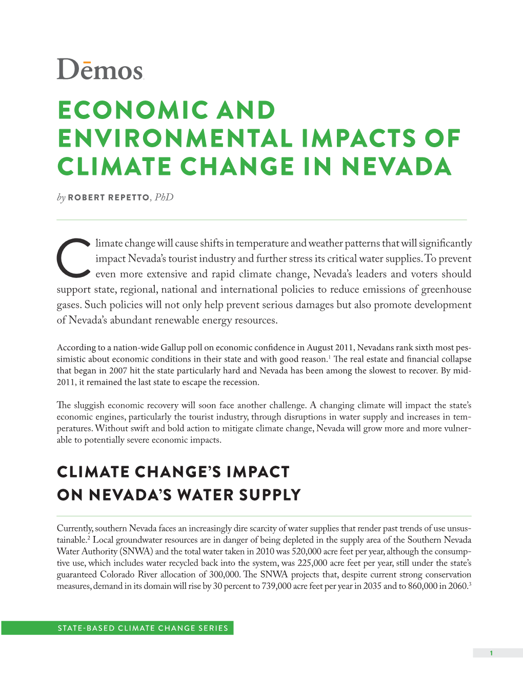 Economic and Environmental Impacts of Climate Change in Nevada