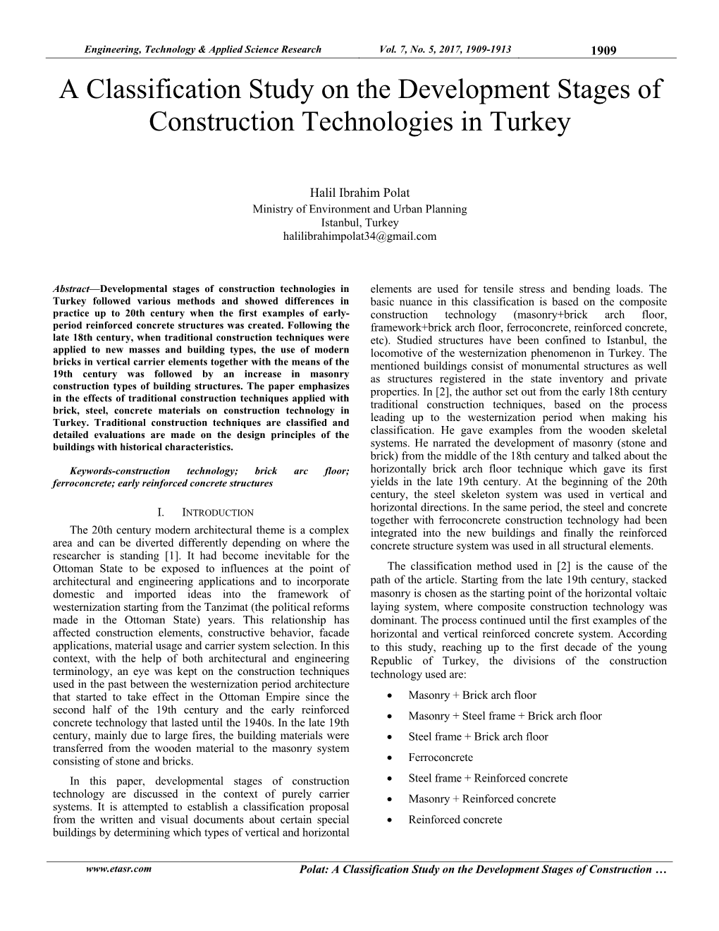 A Classification Study on the Development Stages of Construction Technologies in Turkey