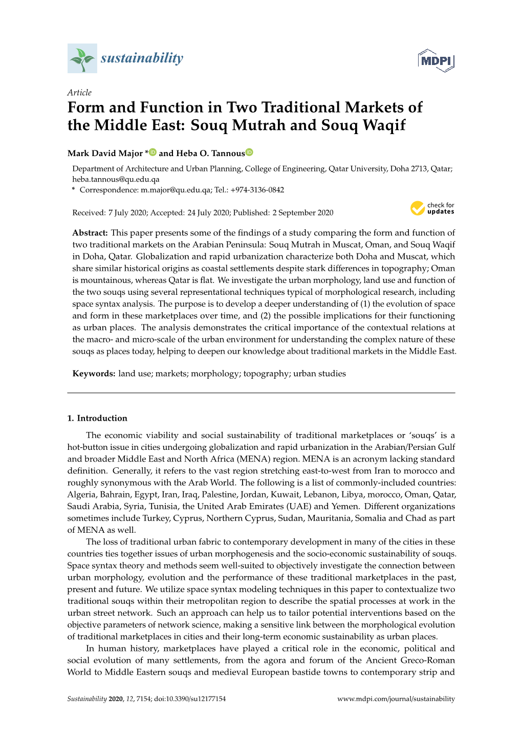 Form and Function in Two Traditional Markets of the Middle East: Souq Mutrah and Souq Waqif