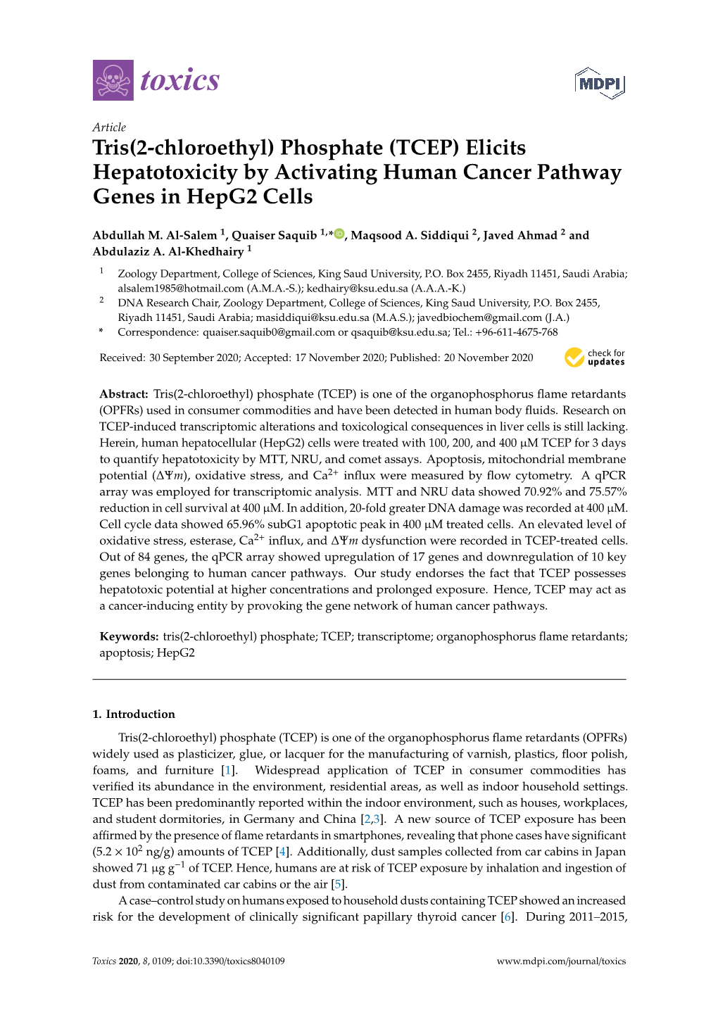 Tris(2-Chloroethyl) Phosphate (TCEP) Elicits Hepatotoxicity by Activating Human Cancer Pathway Genes in Hepg2 Cells