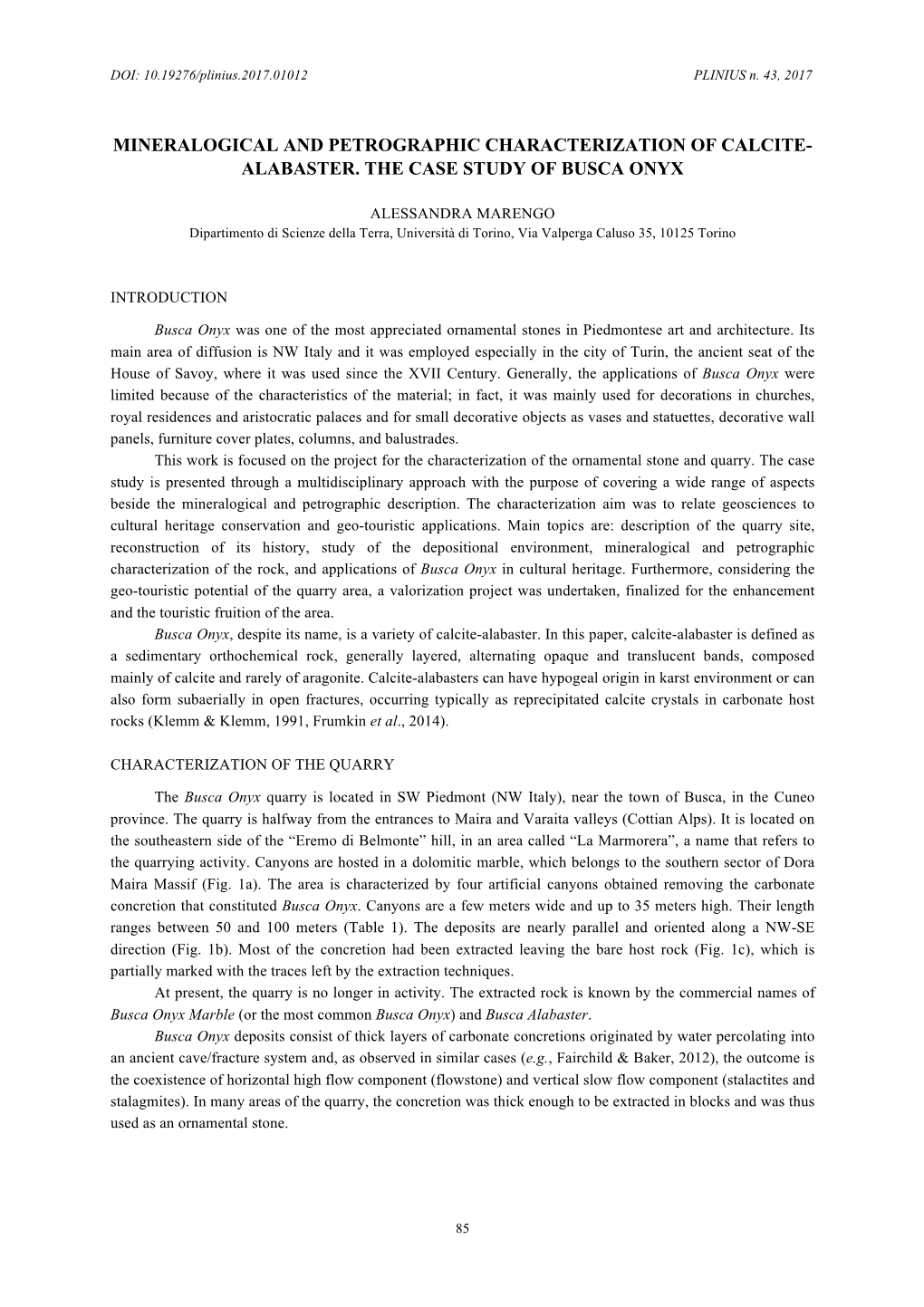 Mineralogical and Petrographic Characterization of Calcite-Alabaster