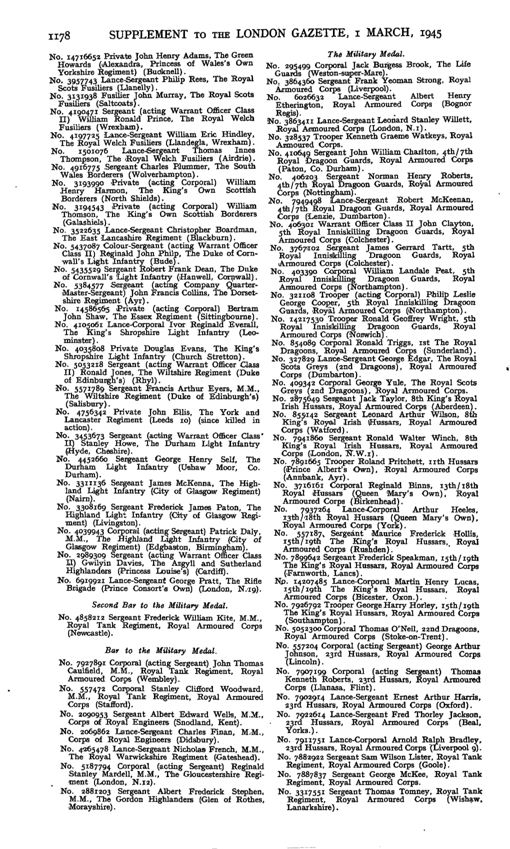 1178 SUPPLEMENT to the LONDON GAZETTE, I MARCH, 1945