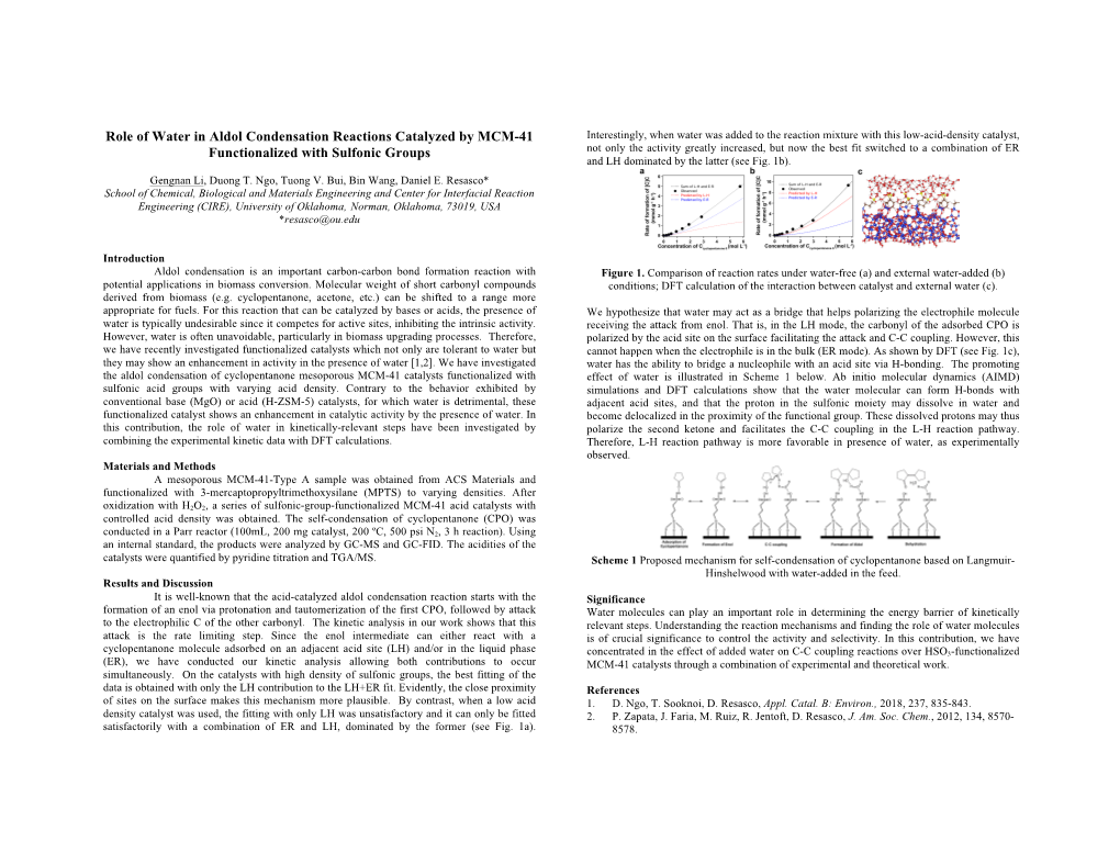 Role of Water in Aldol Condensation Reactions Catalyzed by MCM-41 Functionalized with Sulfonic Groups