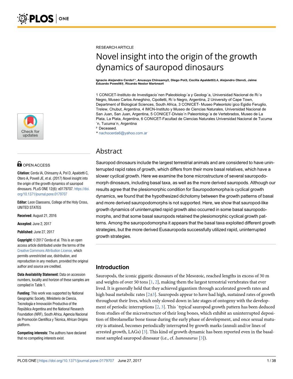 Novel Insight Into the Origin of the Growth Dynamics of Sauropod Dinosaurs