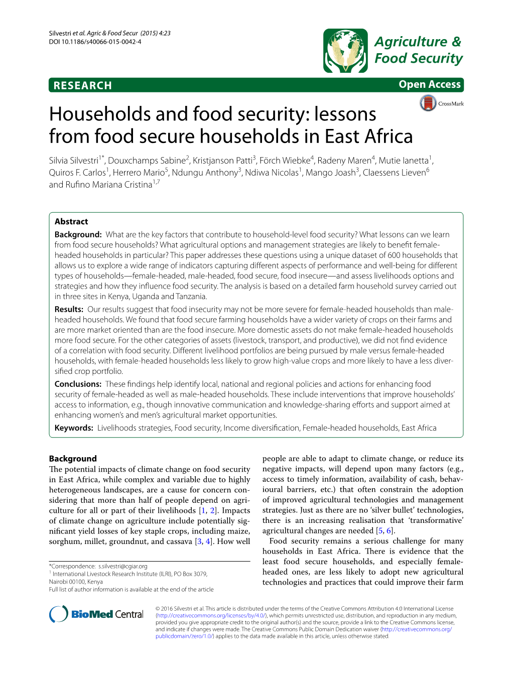 Households and Food Security