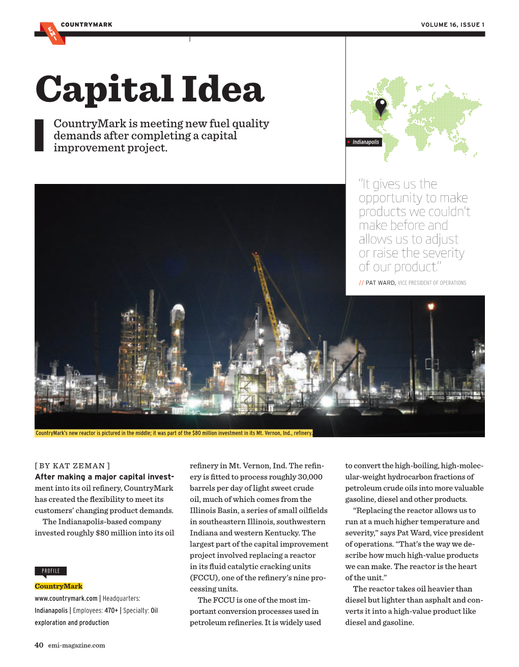 COUNTRYMARK VOLUME 16, ISSUE 1 E M I Capital Idea Countrymark Is Meeting New Fuel Quality