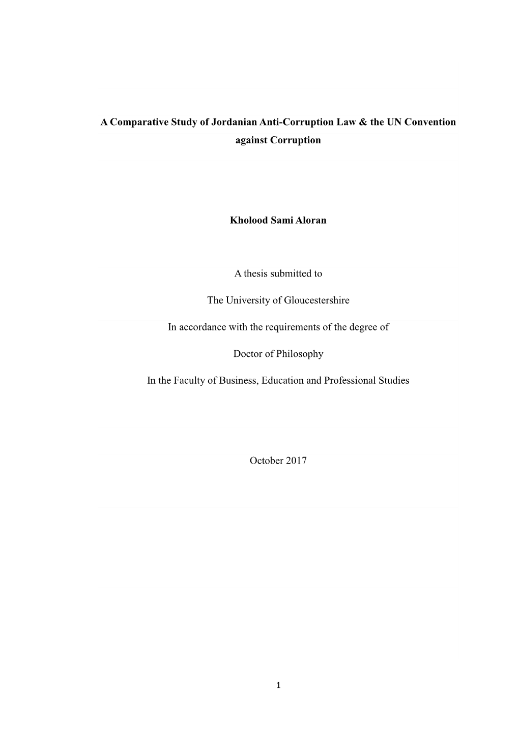 A Comparative Study of Jordanian Anti-Corruption Law & the UN