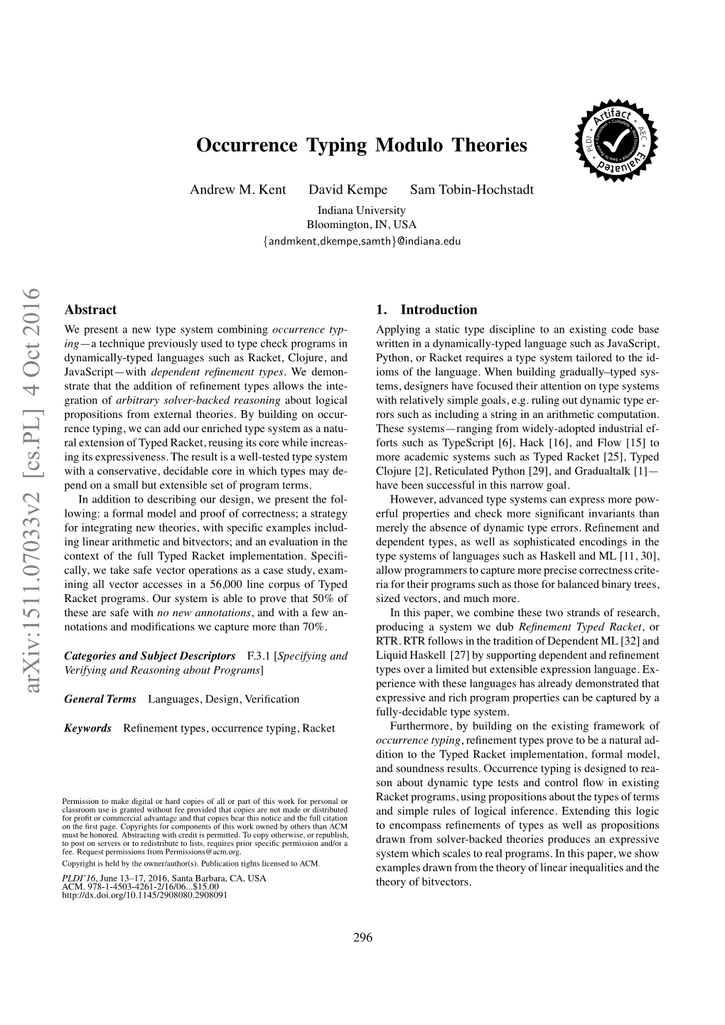 Occurrence Typing Modulo Theories T