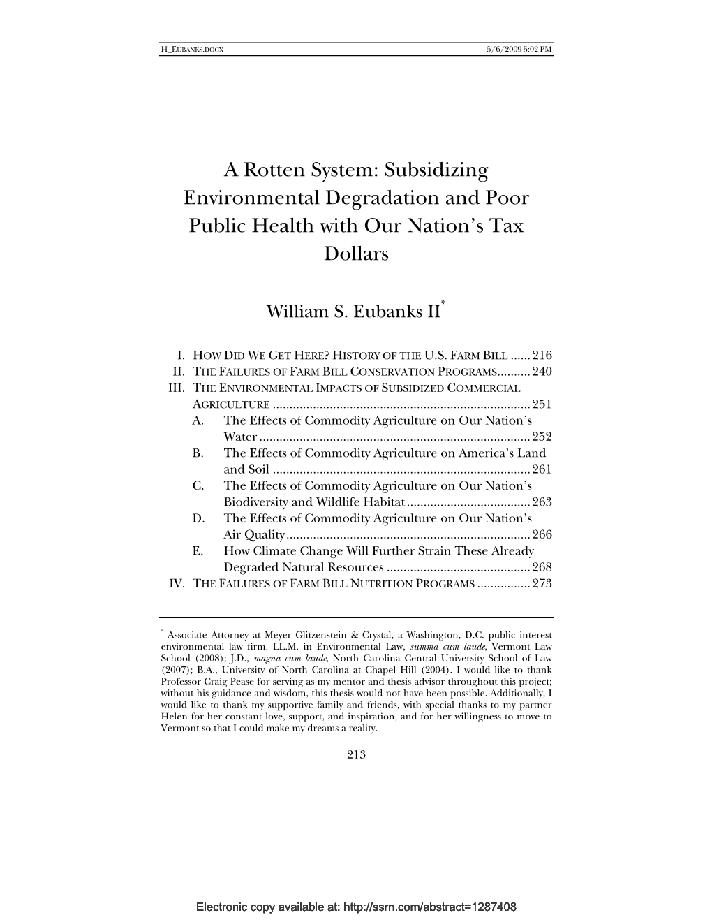 A Rotten System: Subsidizing Environmental Degradation and Poor Public Health with Our Nation’S Tax Dollars