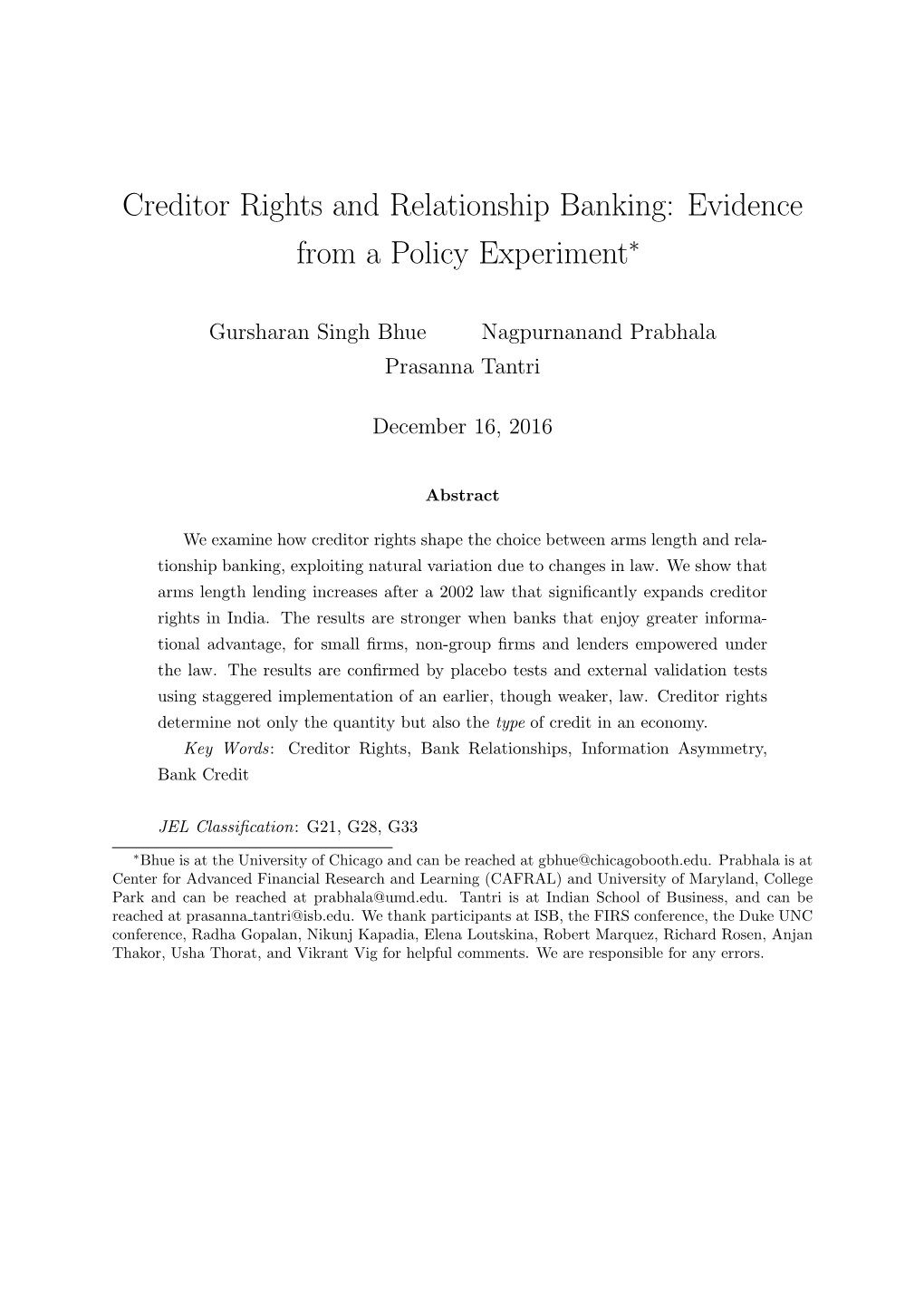 Creditor Rights and Relationship Banking: Evidence from a Policy Experiment∗
