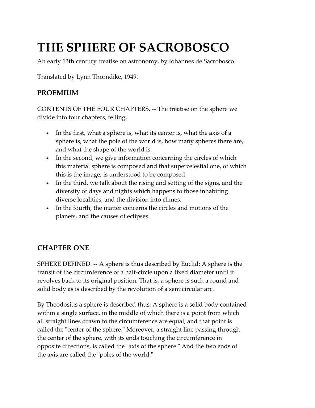 THE SPHERE of SACROBOSCO an Early 13Th Century Treatise on Astronomy, by Iohannes De Sacrobosco