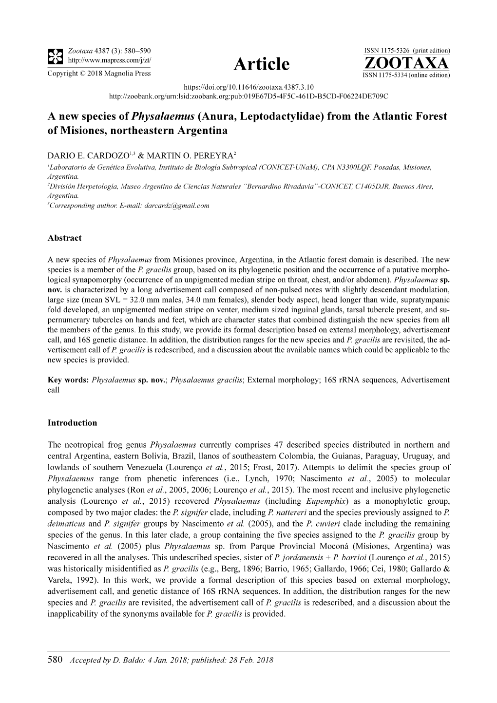 A New Species of Physalaemus (Anura, Leptodactylidae) from the Atlantic Forest of Misiones, Northeastern Argentina