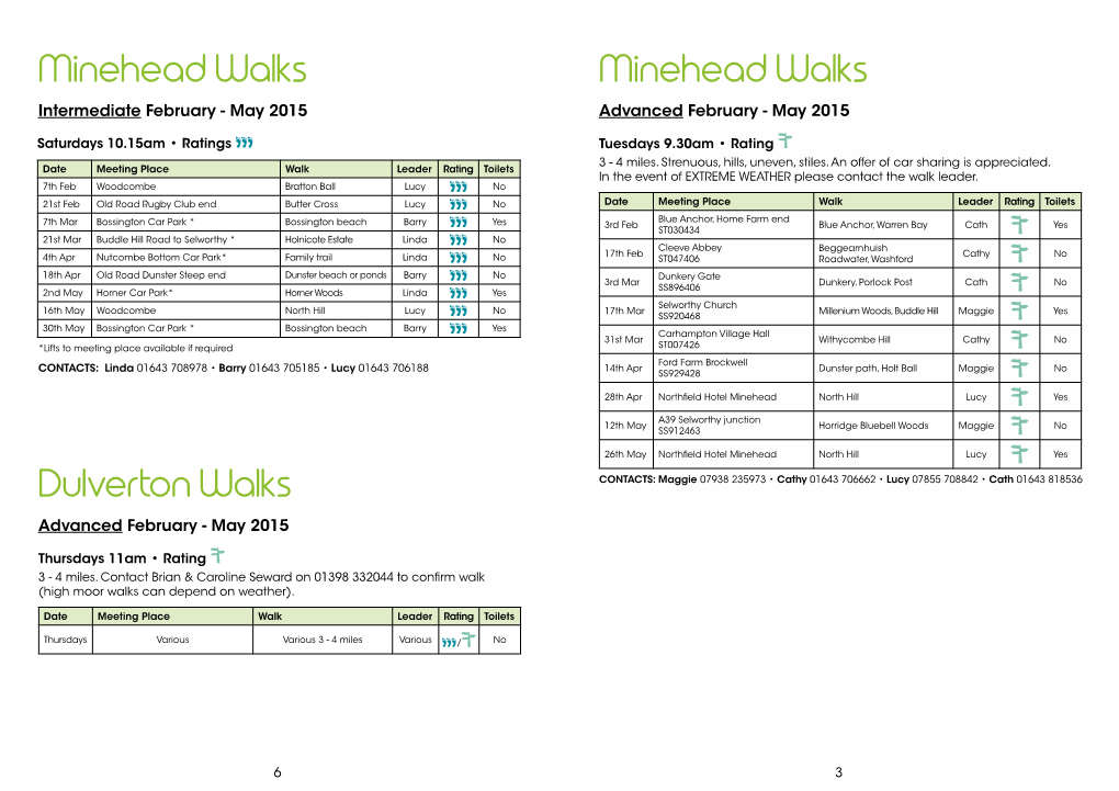 Minehead Walks Minehead Walks Intermediate February - May 2015 Advanced February - May 2015