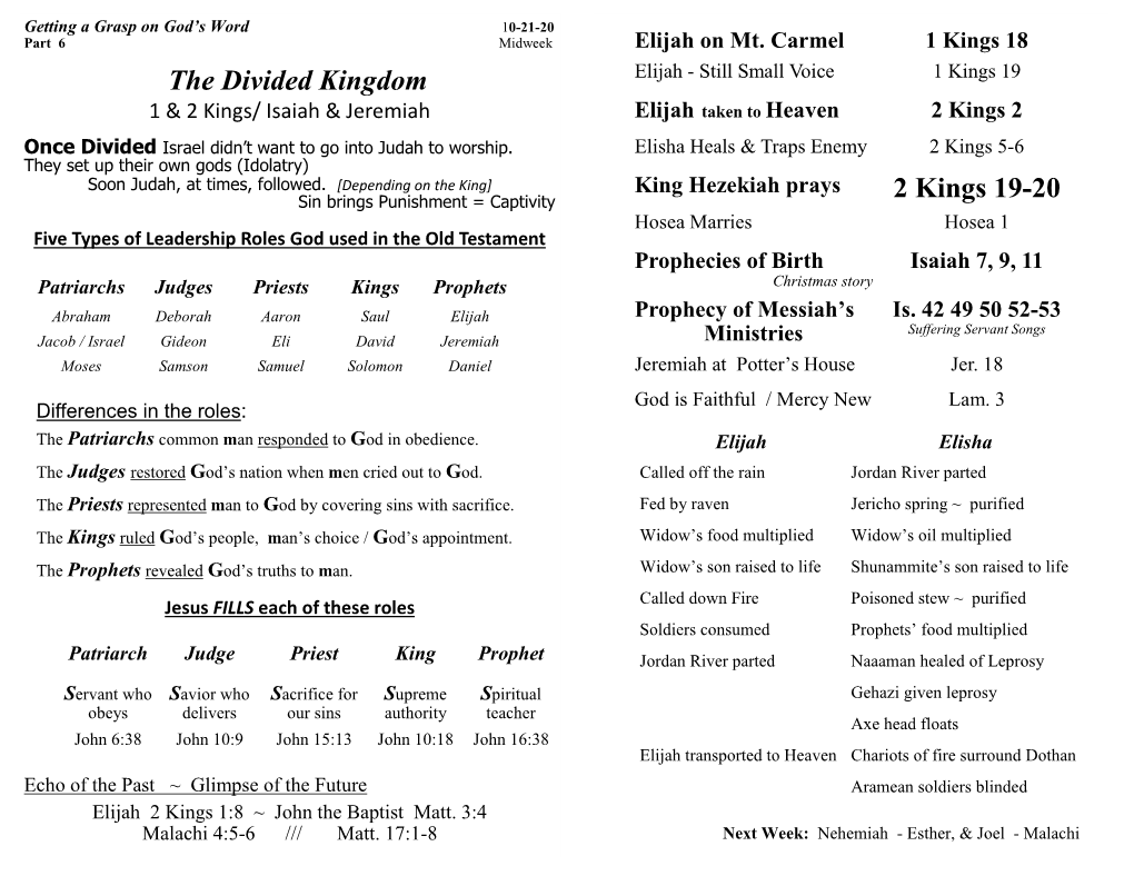 The Divided Kingdom 2 Kings 19-20