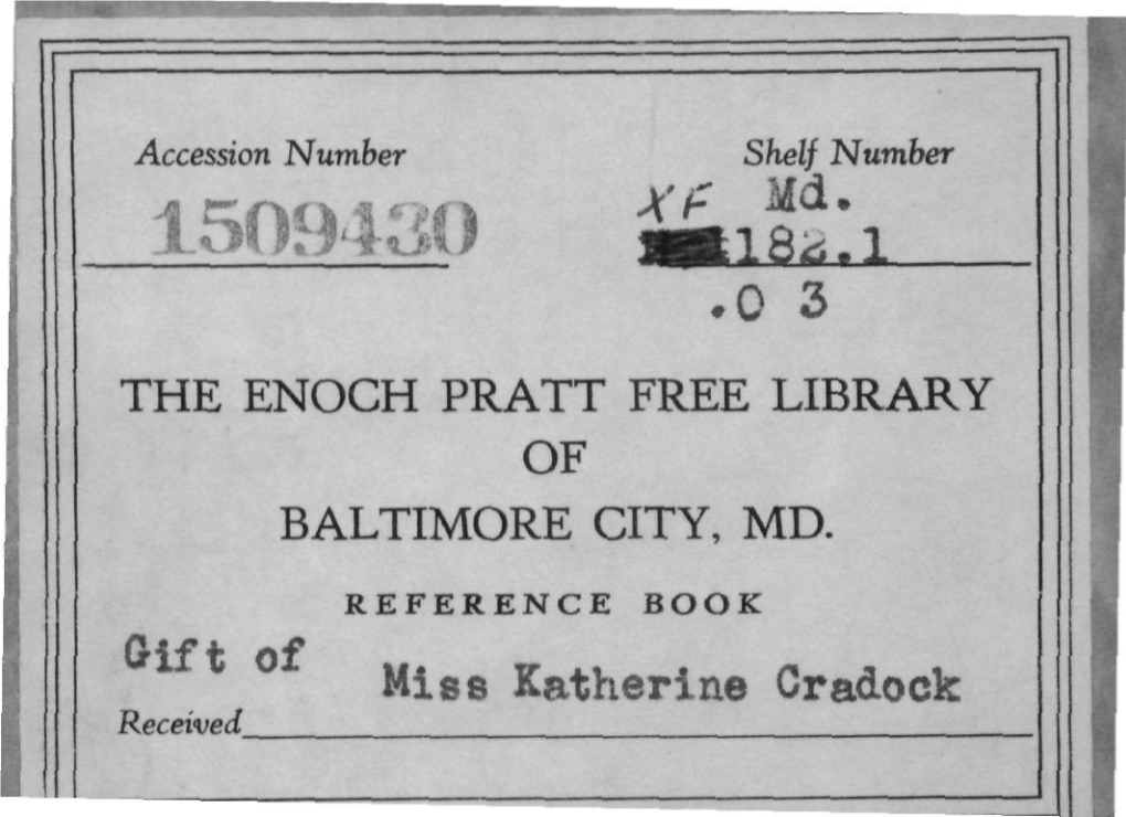 15094^0 L .0 3 the ENOCH PRATT FREE LIBRARY of BALTIMORE CITY, MD