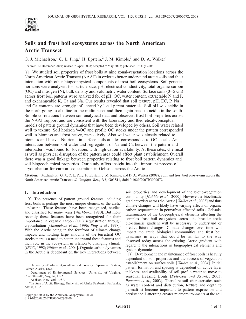 Soils and Frost Boil Ecosystems Across the North American Arctic Transect G