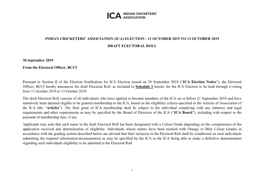 Indian Cricketers' Association (Ica) Election