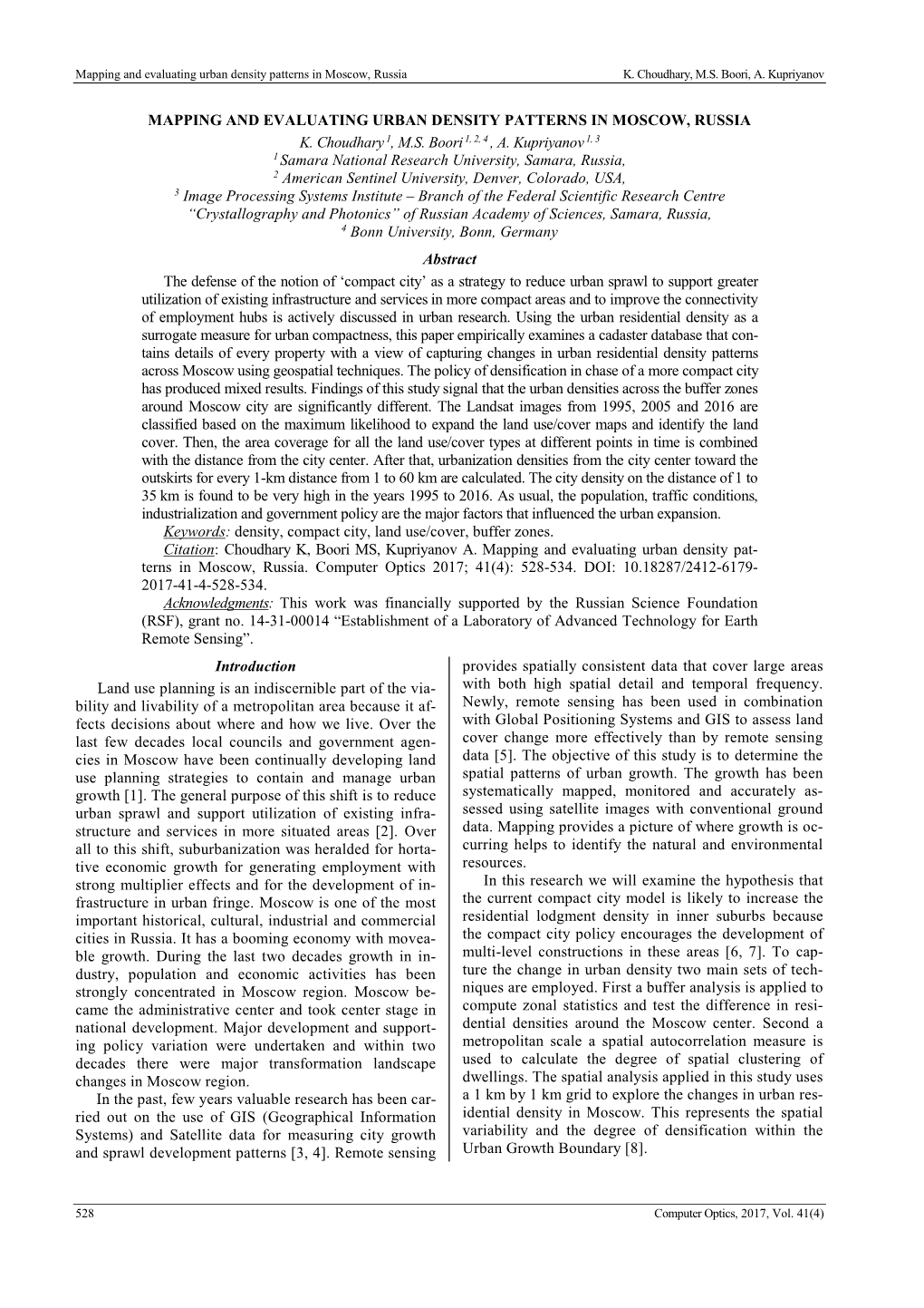 Mapping and Evaluating Urban Density Patterns in Moscow, Russia K