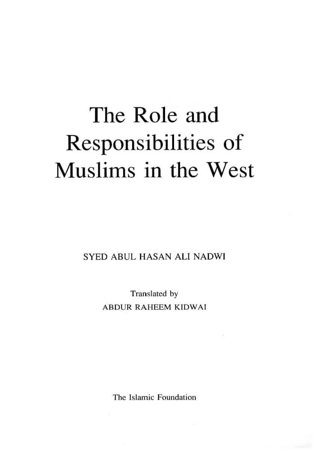 The Role and Responsibilities of Muslims in the West