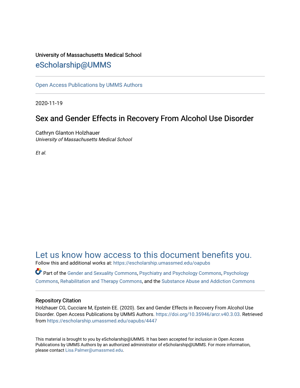 Sex and Gender Effects in Recovery from Alcohol Use Disorder