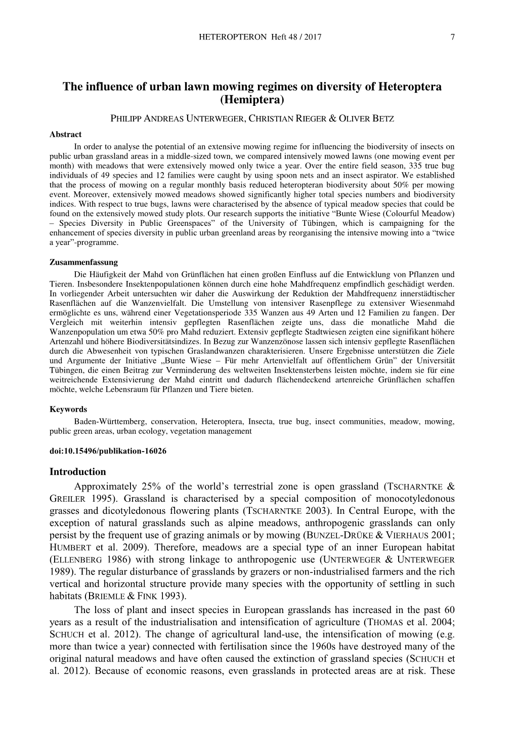 The Influence of Urban Lawn Mowing Regimes on Diversity of Heteroptera (Hemiptera)