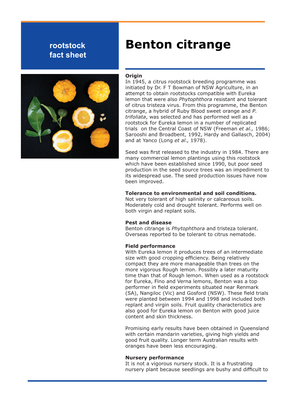 Benton Citrange Fact Sheet