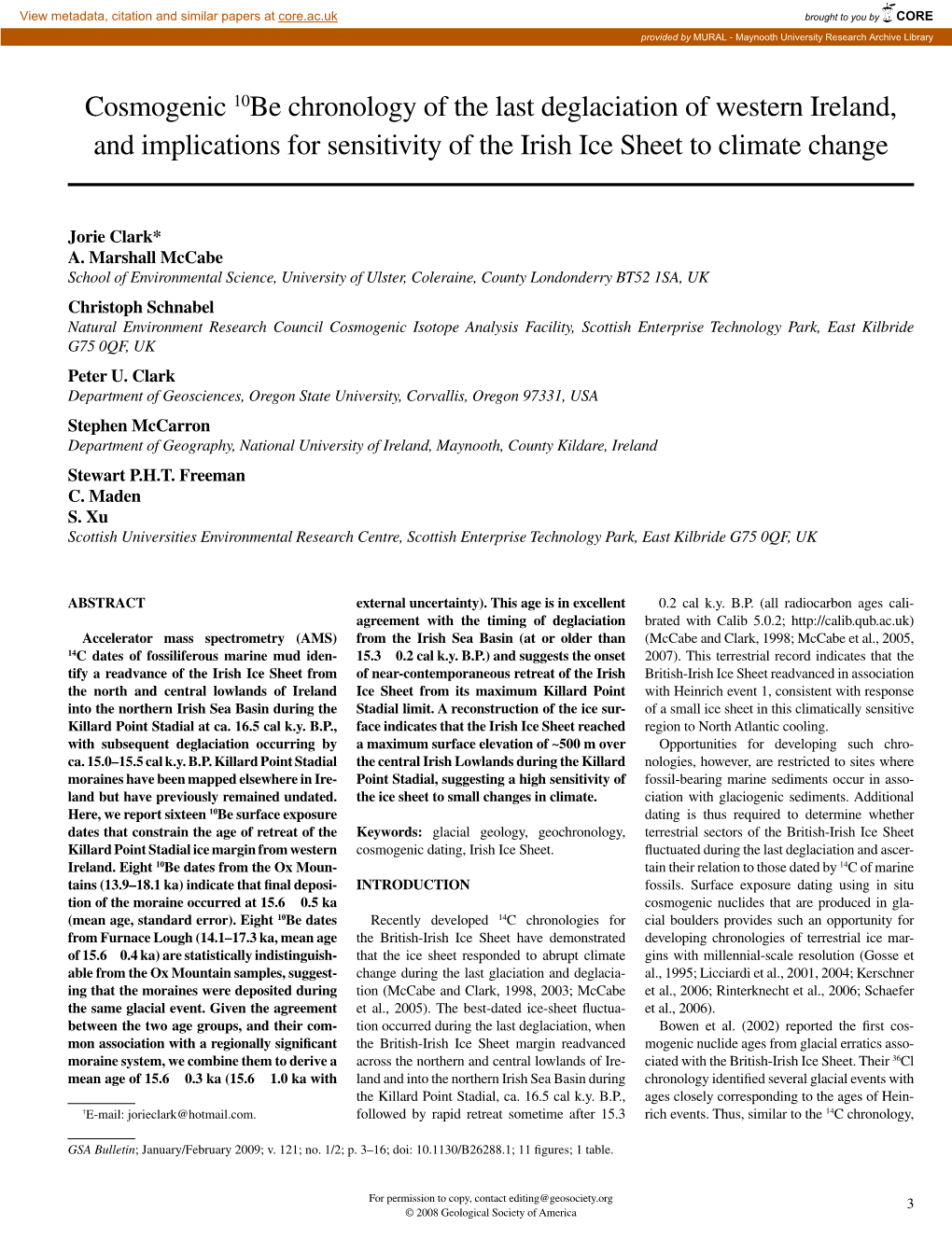 Cosmogenic 10Be Chronology of the Last Deglaciation of Western Ireland, and Implications for Sensitivity of the Irish Ice Sheet to Climate Change